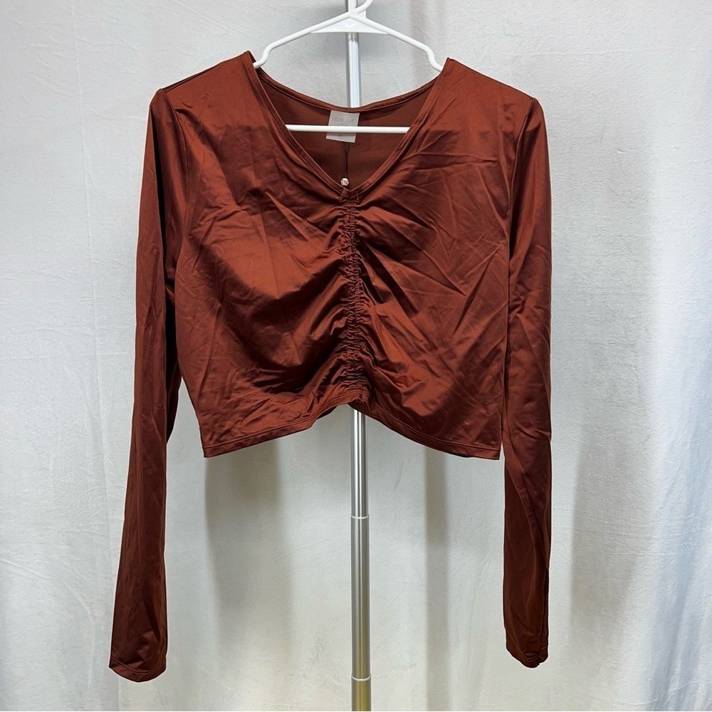 Calia Ruche Rashguard Long Sleeve Crop Top Red brown shine xlarge